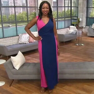 EUC Du Jour Sleeveless Color-Blocked Wrap Slip Maxi Dress Size L 0286